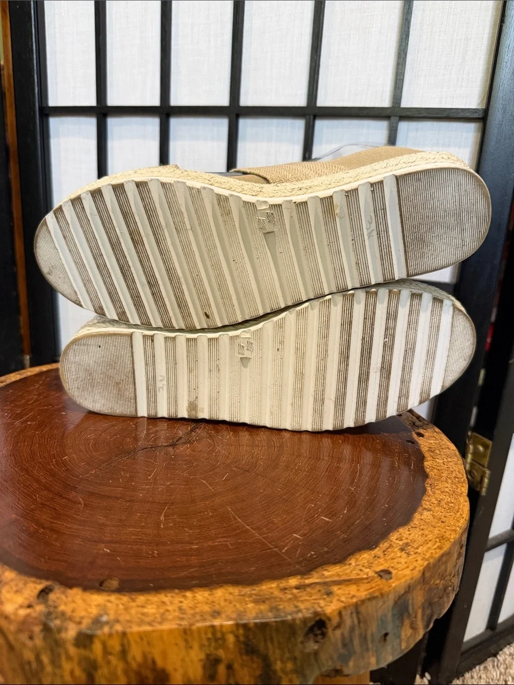CHARLESTON SHOE CO. Tan Elastic Strap Espadrille Platform Sandals